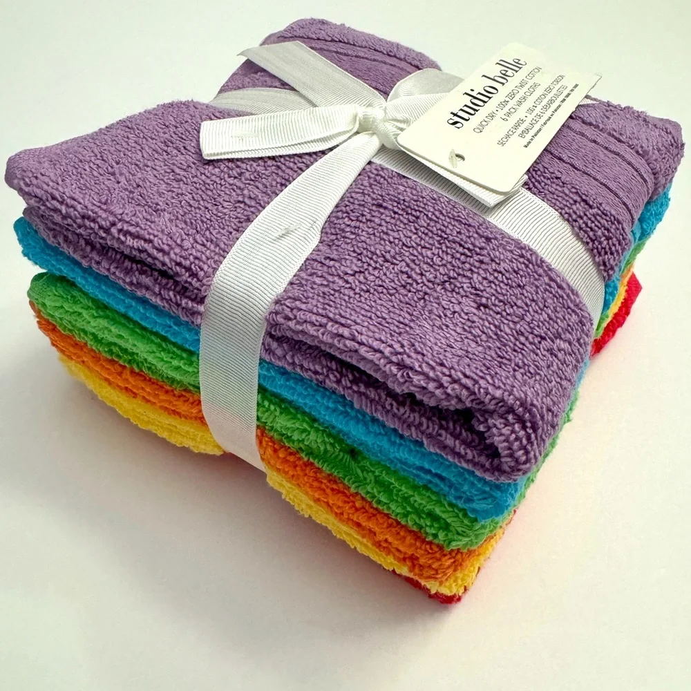 6pc STUDIO BELLE Quick Dry 100% Zero Twist Cotton Washcloth Towels - 13” x 13”